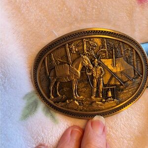 Vintage Leather Tooled Black belt with Eagle and cowboy/Horse Buckle